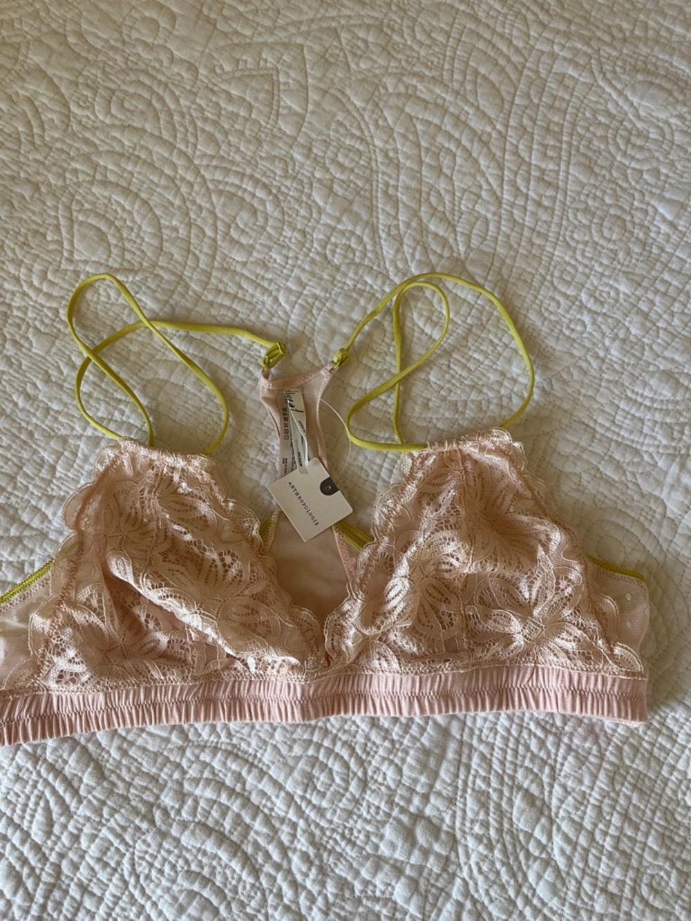 Anthropology Lace Bralette with Contrast Straps - Blush Pink